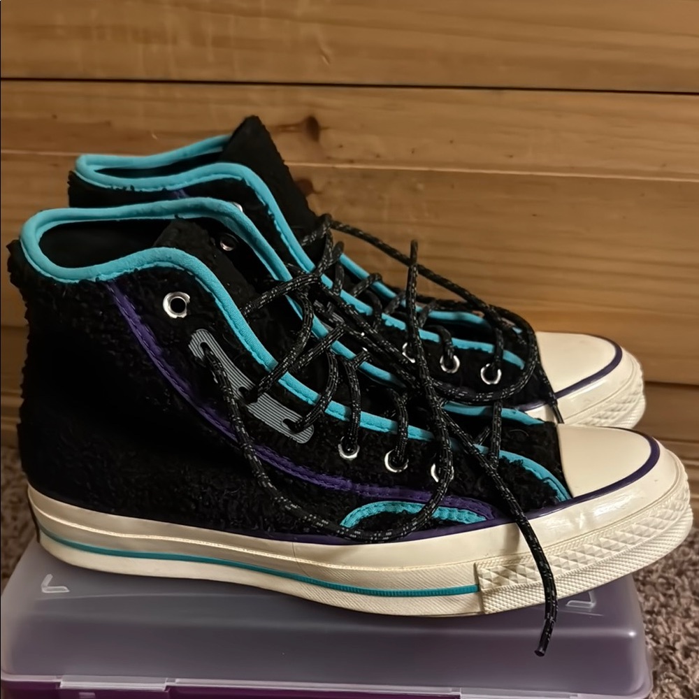 Converse Black, Teal and Purple High-Top Sneakers